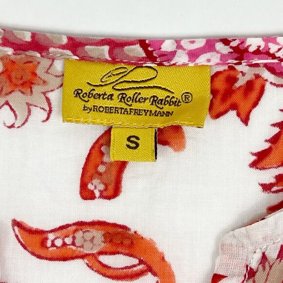 Roller Rabbit Amanda Kurta Paisley Orange V-Neck 3/4 Sleeve Tunic Small - Picture 8 of 10